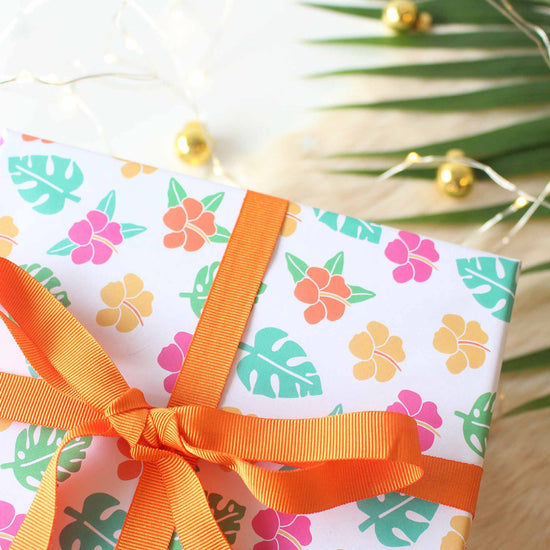 Hibiscus and Monstera gift wrap