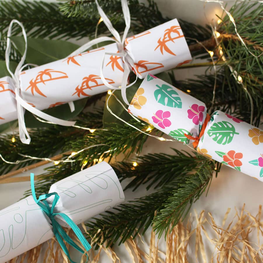 Image of homemade Christmas Crackers with a tropical theme