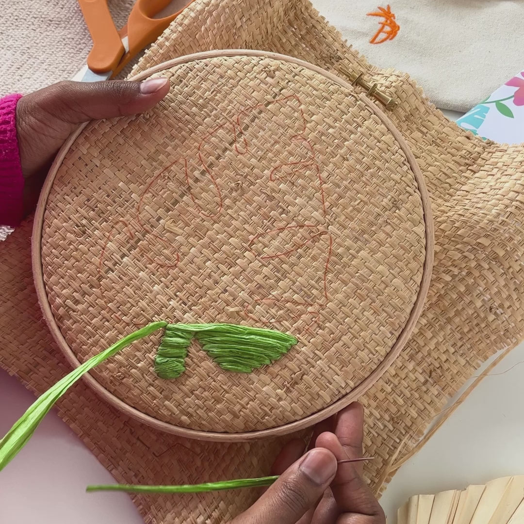 Load and play video in Gallery viewer, Raffia Embroidery Kit - Monstera
