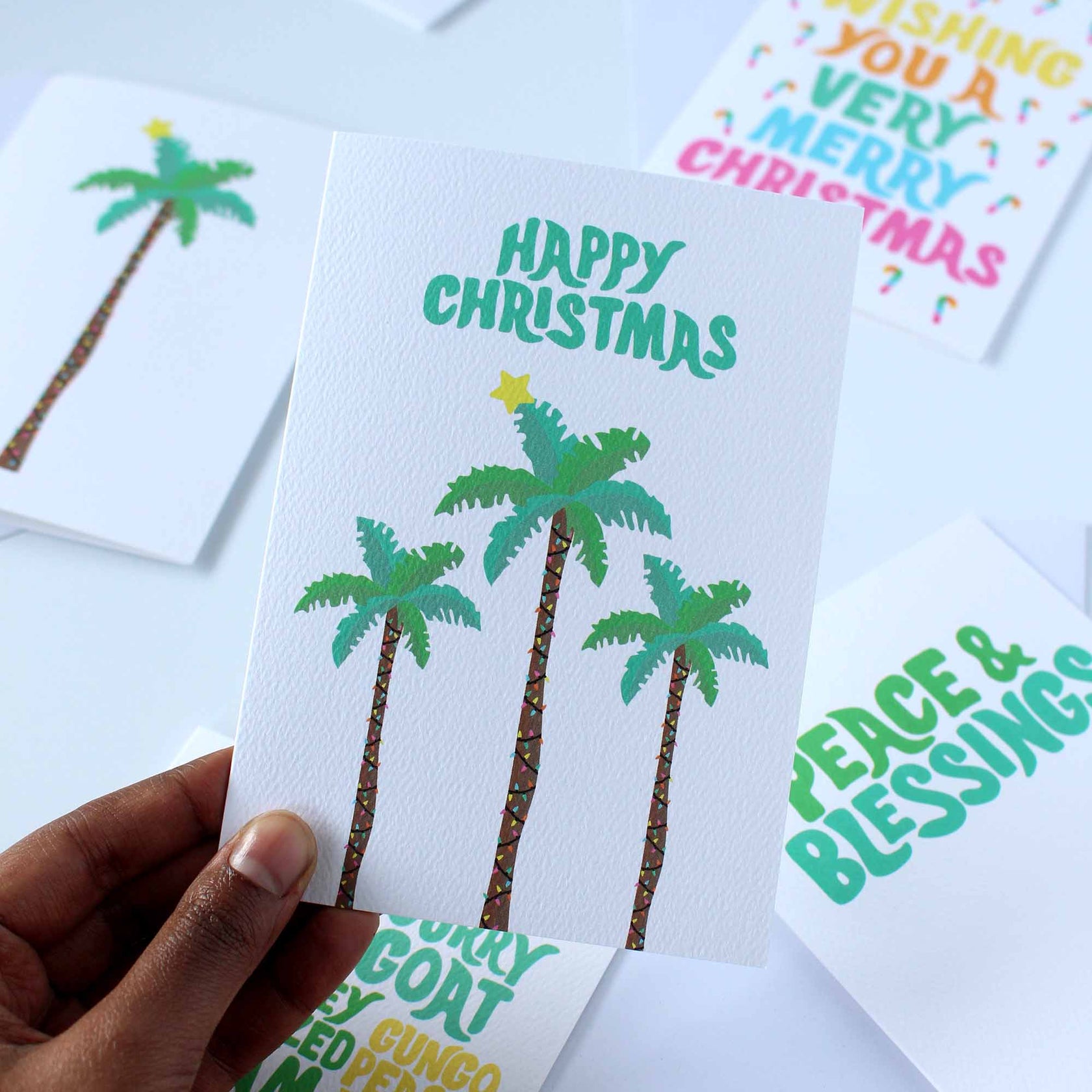 Happy Christmas Palm Trees Greeting Card - Blank Greeting Card Online ...