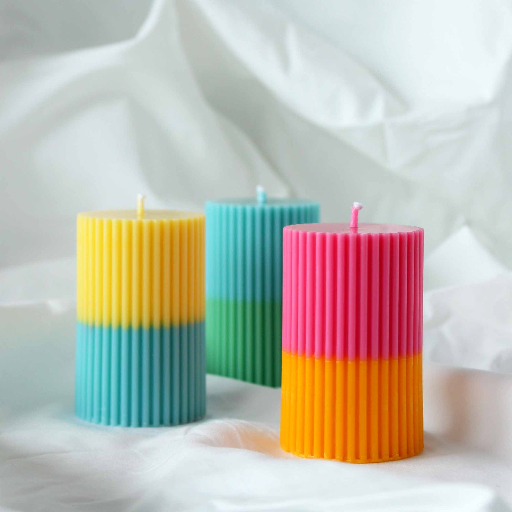 PARADISE Candle Colourful Pillar Candle Yellow & Turquoise Soy Wax