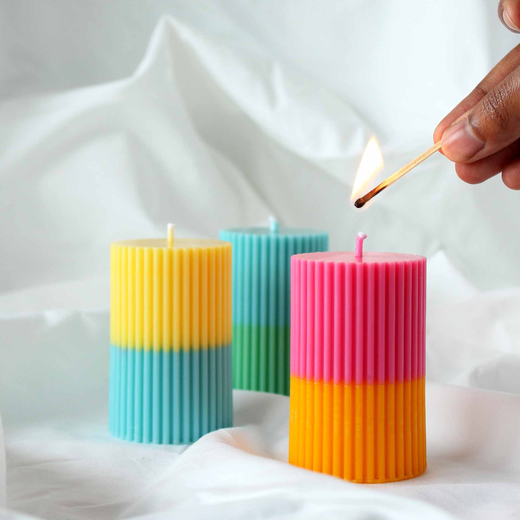 PLUMERIA Candle Colourful Pillar Candle Orange & Pink Soy Wax