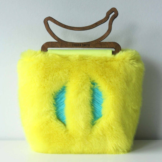 Mandeville Faux Fur Banana Handle Bag - Yellow and Blue