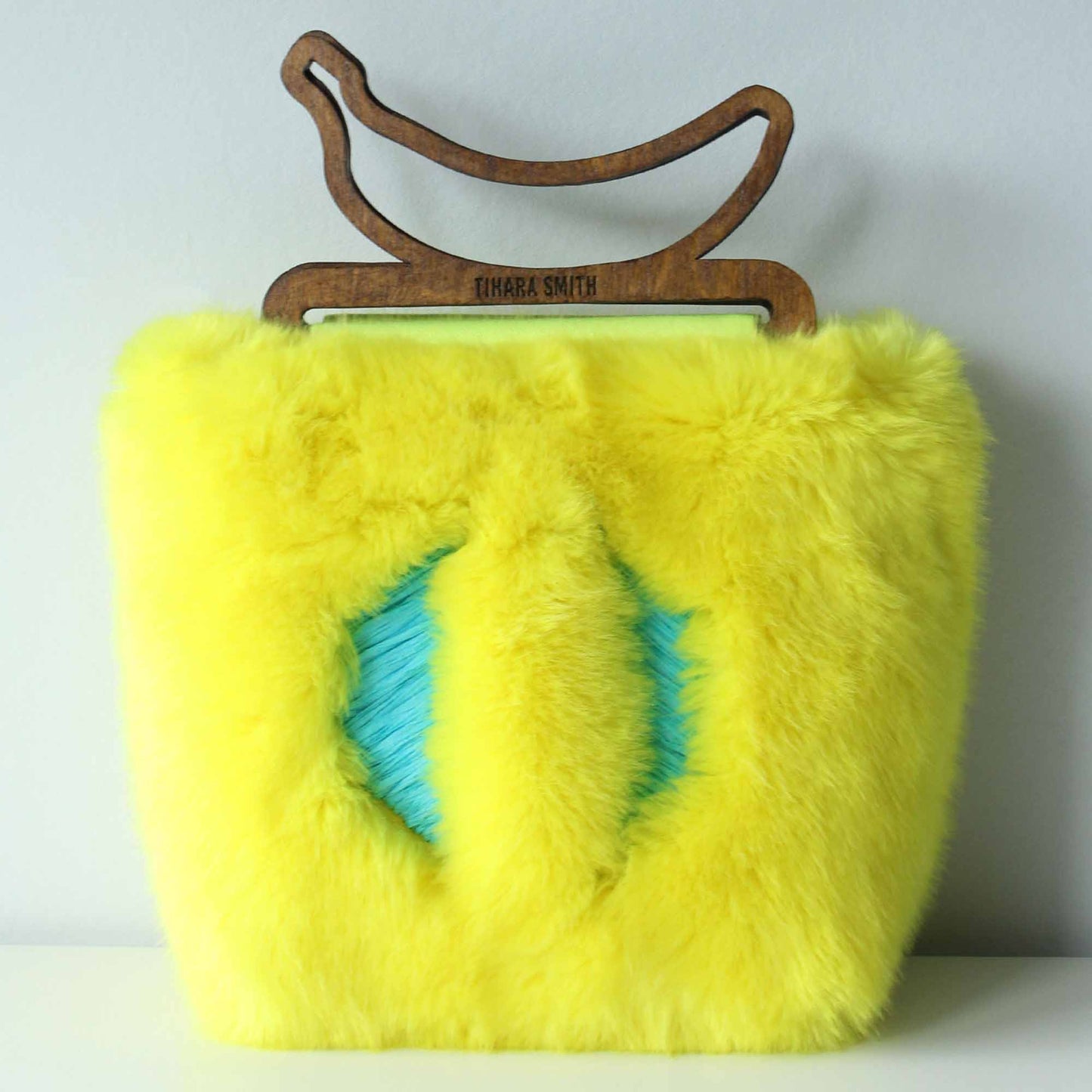 Mandeville Faux Fur Banana Handle Bag - Yellow and Blue